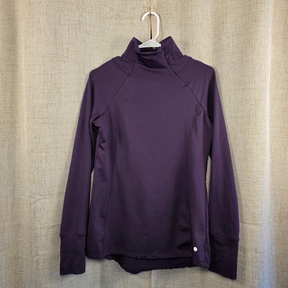 Layer8 Qwick-Dry Long Sleeve Side Zip Mock Neck Pullover Womens M Purple Stripes